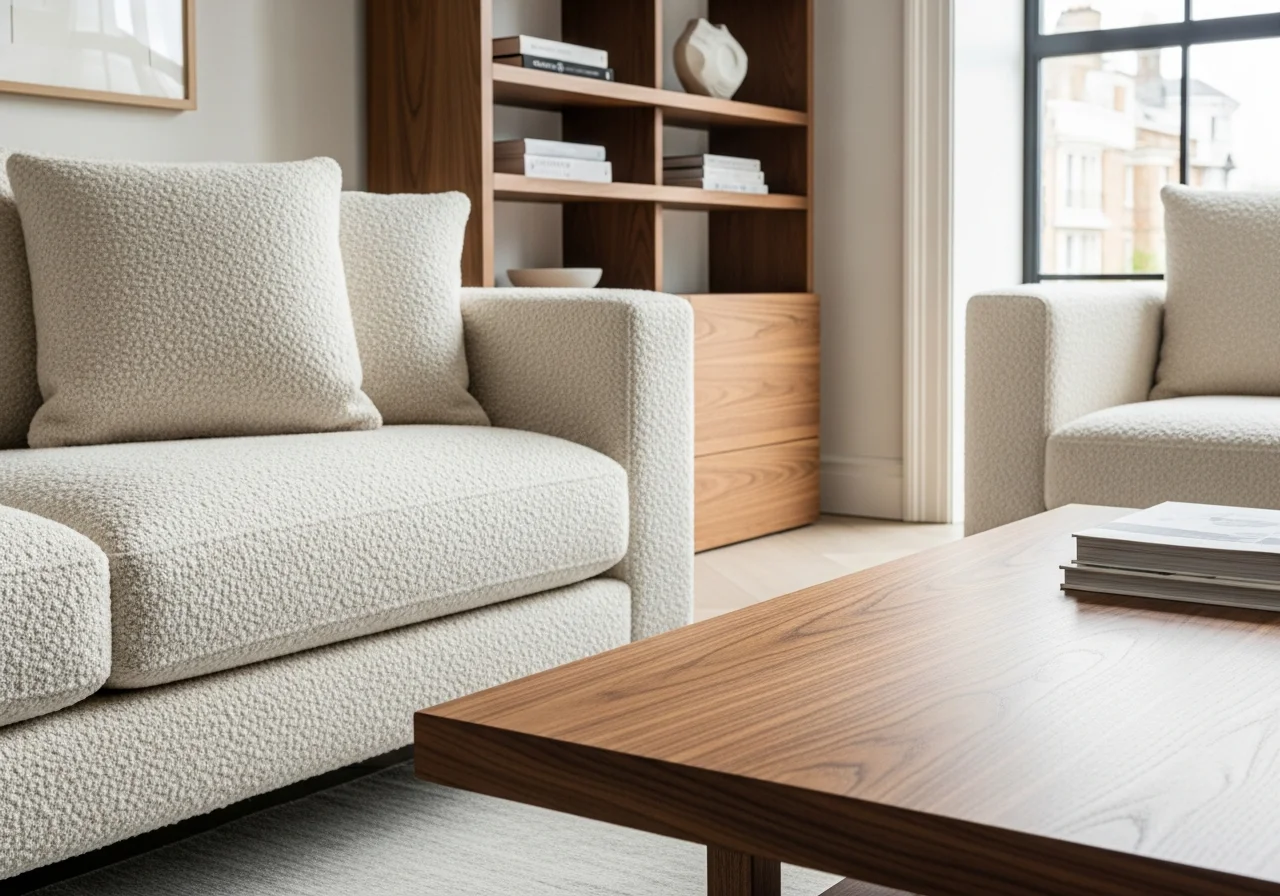 Bouclé and Smooth Wood