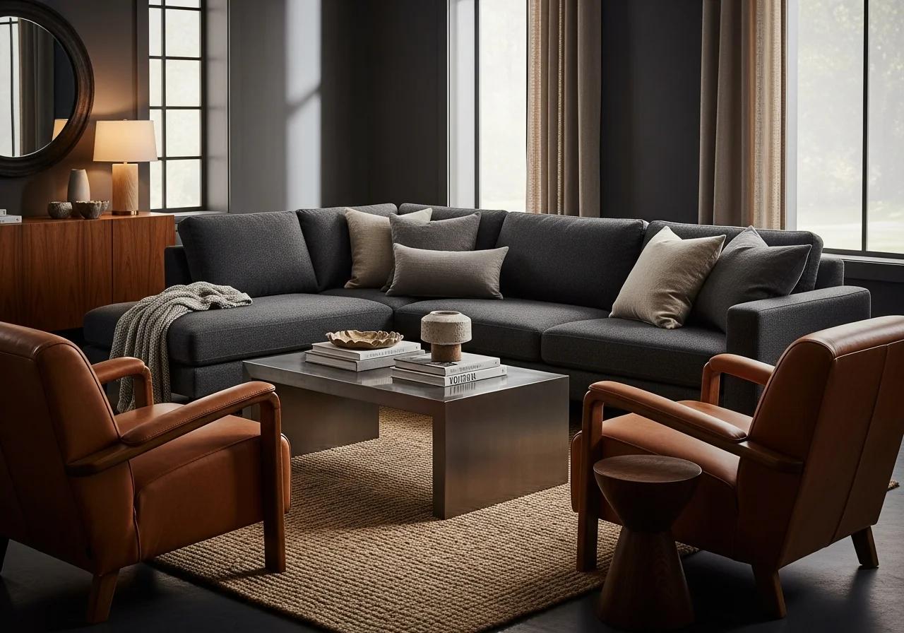 Charcoal Gray and Cognac Warmth