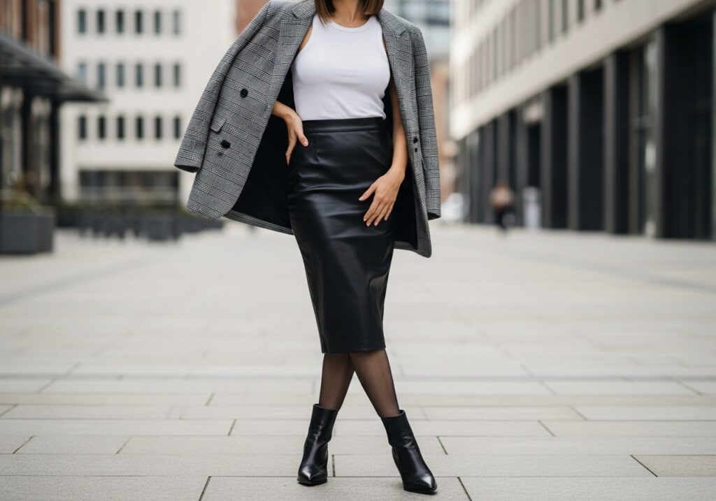 Faux Leather Skirt with Oversized Blazer