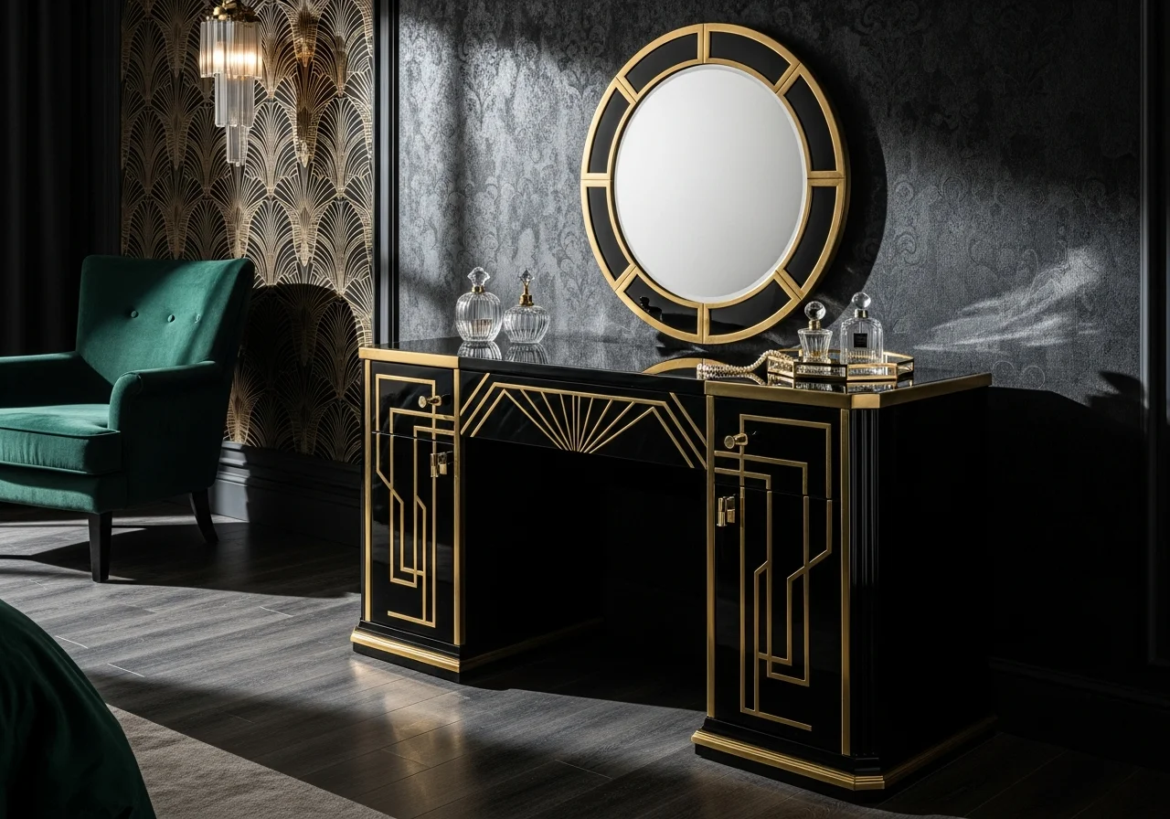 Art Deco Inspired Gold and Black Vanity