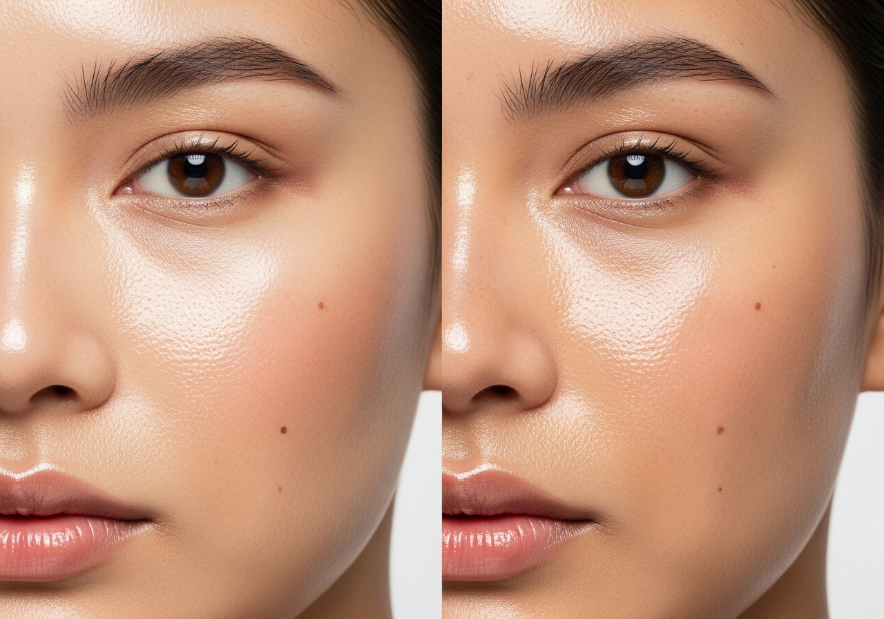 Between Glowy and Shiny Skin