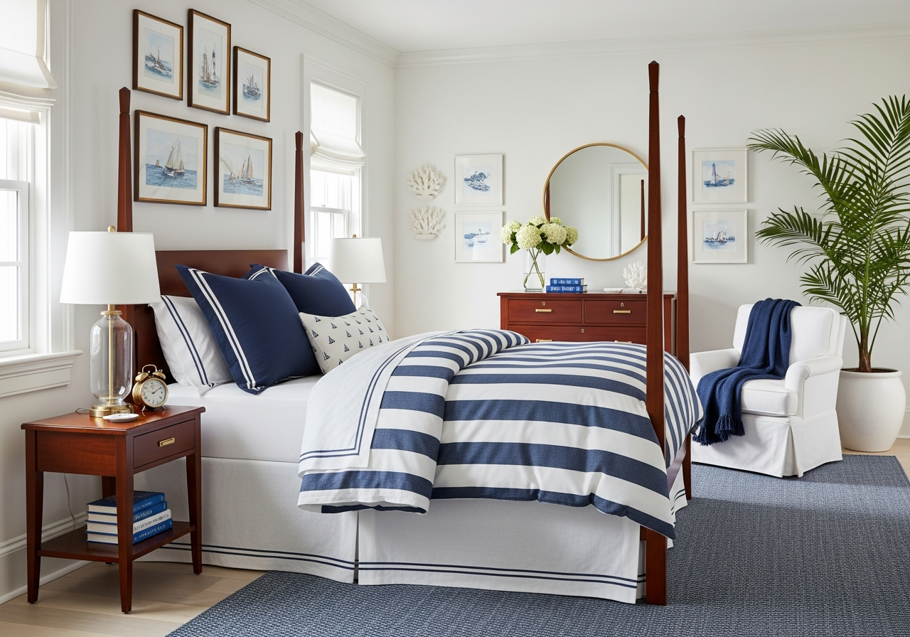 Blue and White Coastal Bedrooms