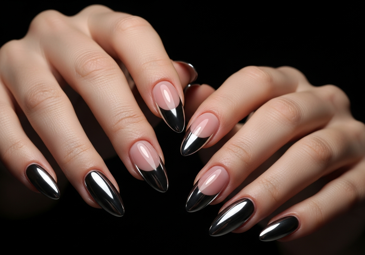 Chrome French Tips with Silver Overlay