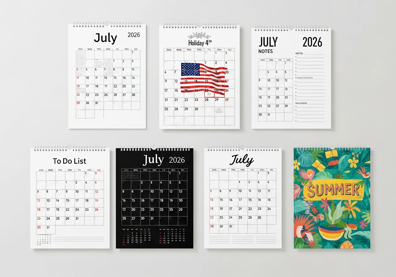 Different Calendar Styles Available for July 2026