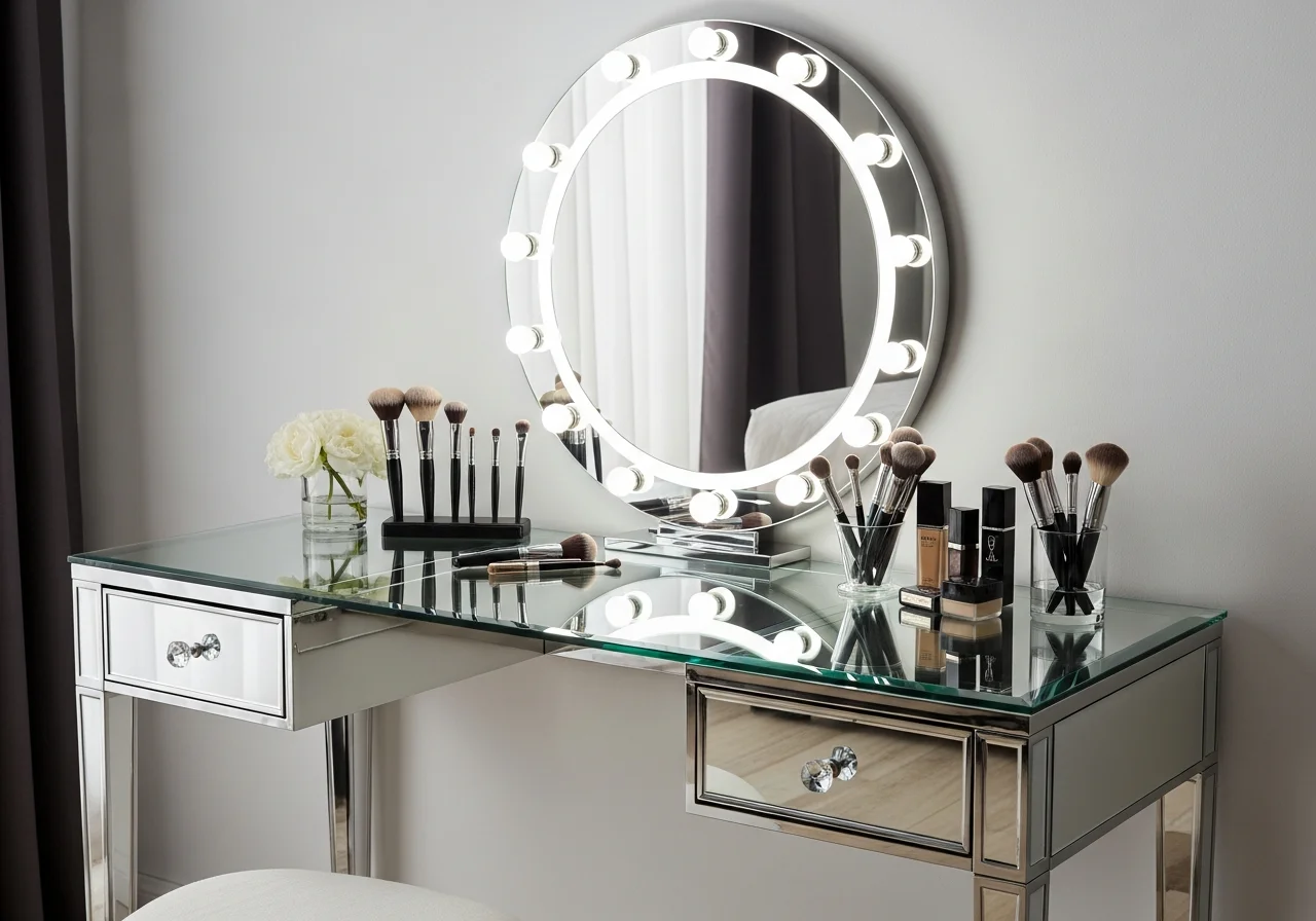 Glass and Chrome Hollywood Vanity