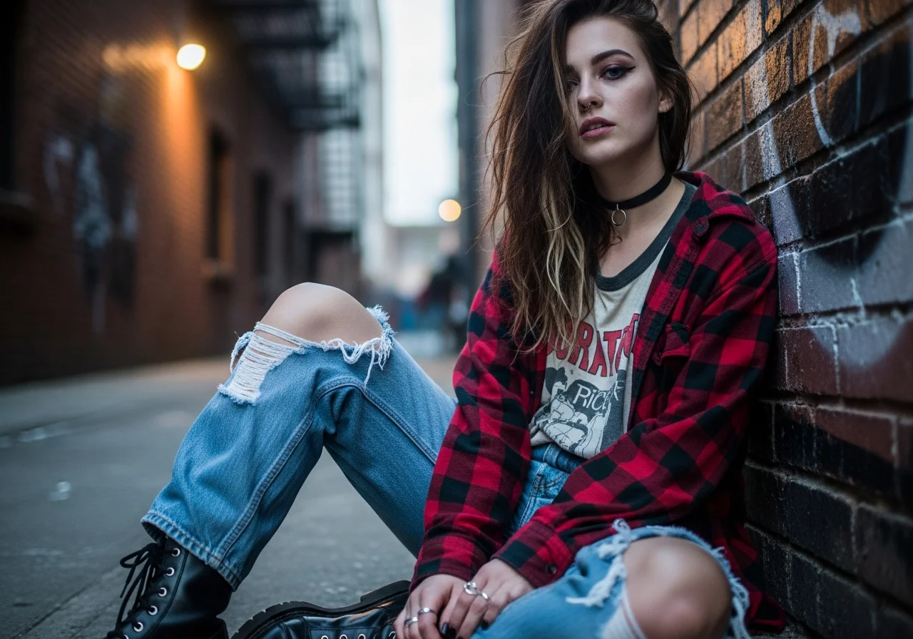 Grunge Flannel and Combat Boots from the 1990s