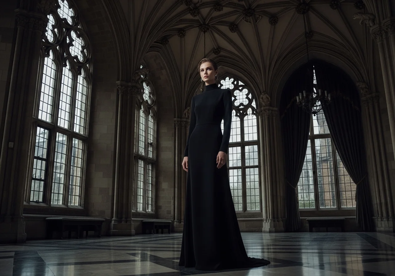 High-Neck Maxi — Refined Silhouette with Dramatic Impact