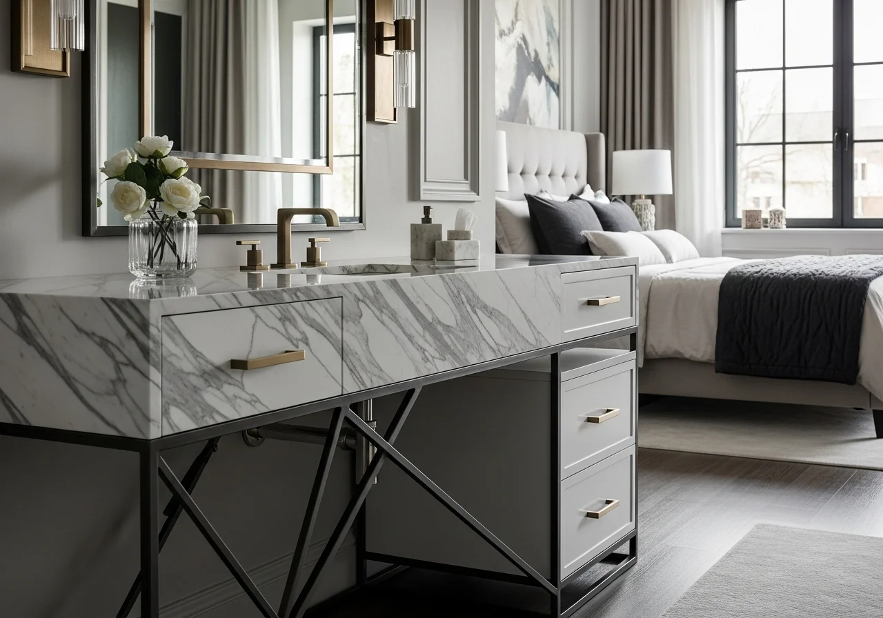 Marble Statement Vanity with Metal Accents