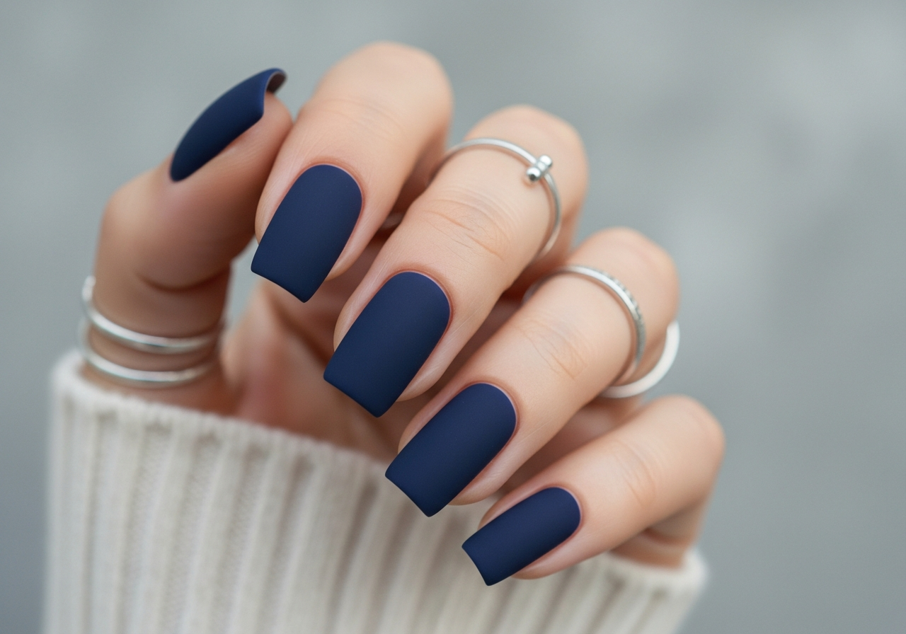 Matte Blue Winter Nails