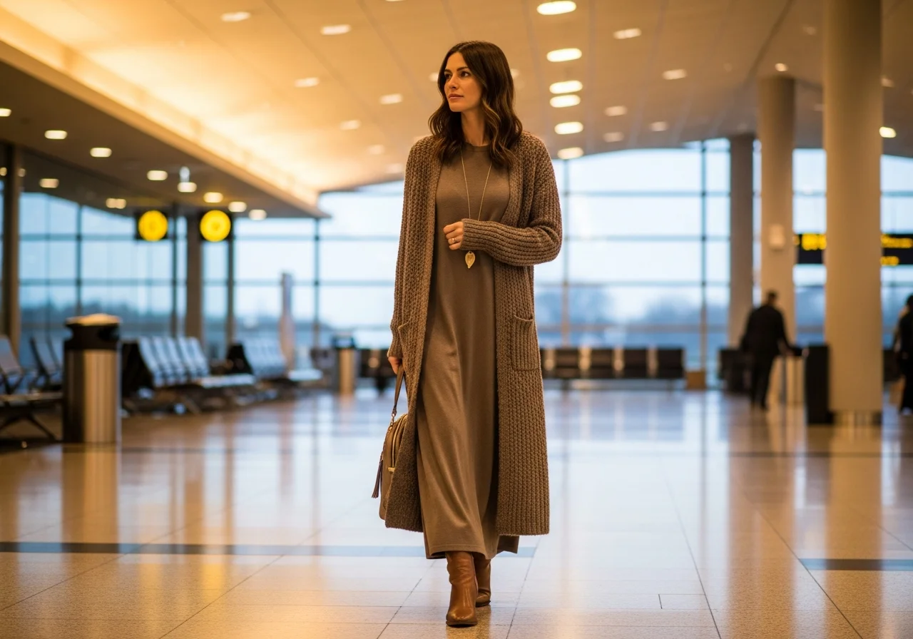 Maxi Knit Dress With Long Cardigan