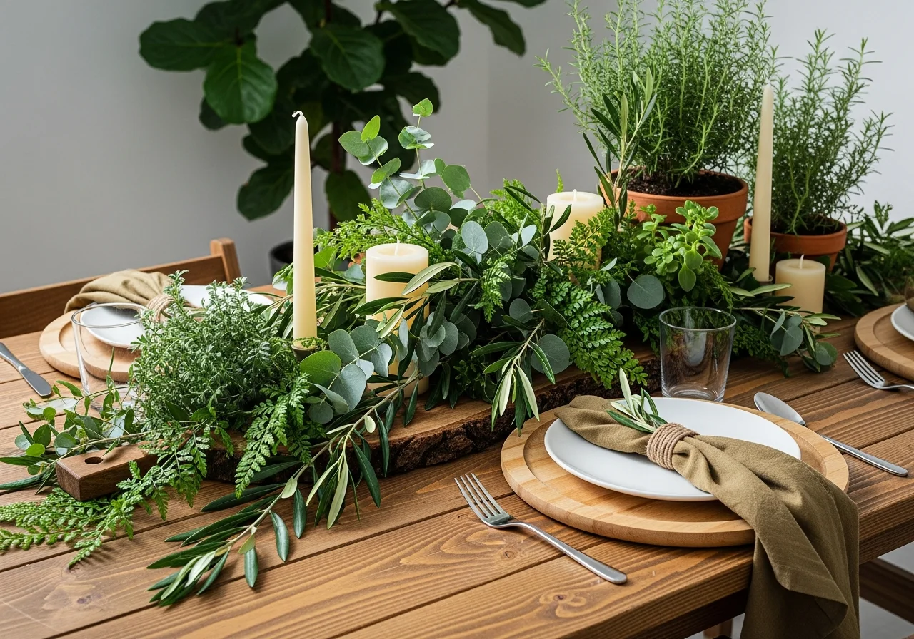 Natural Wood and Greenery