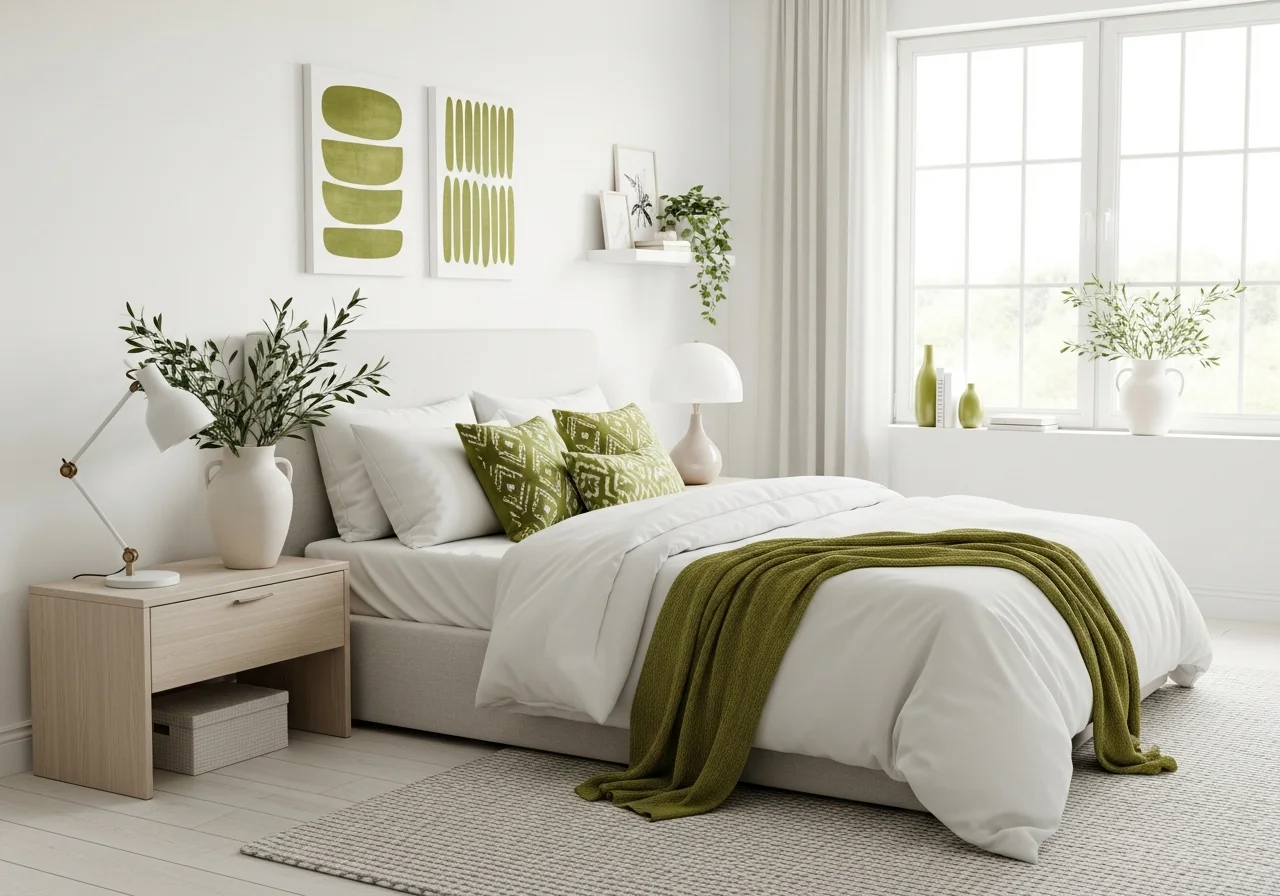 Olive Green and White Bedroom Balance