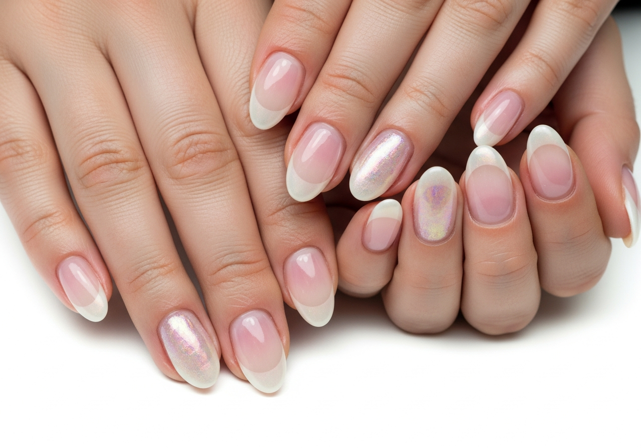 Pearlescent French with Soft Pink Base