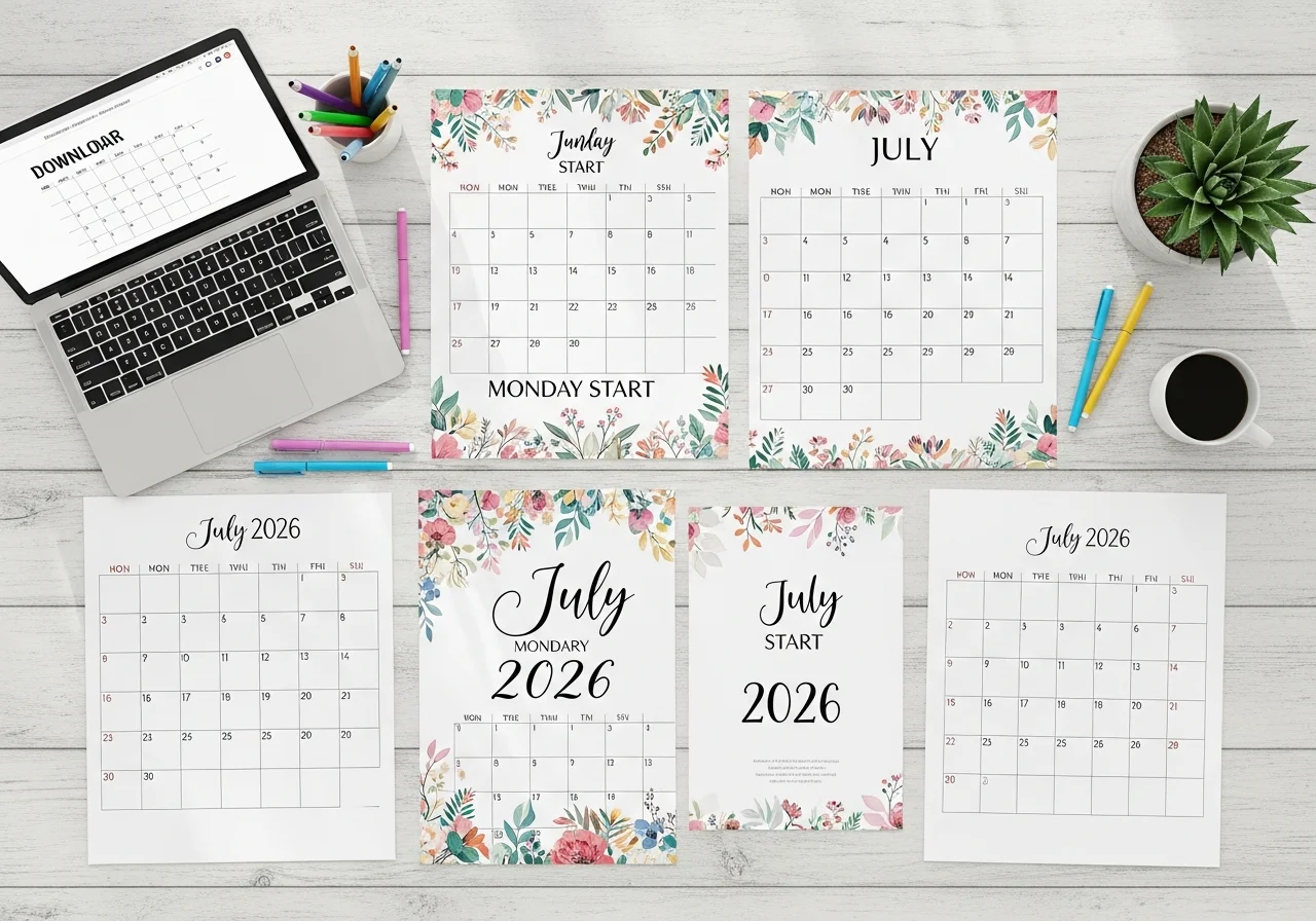 Printable July 2026 Calendar Download Different Styles for Free