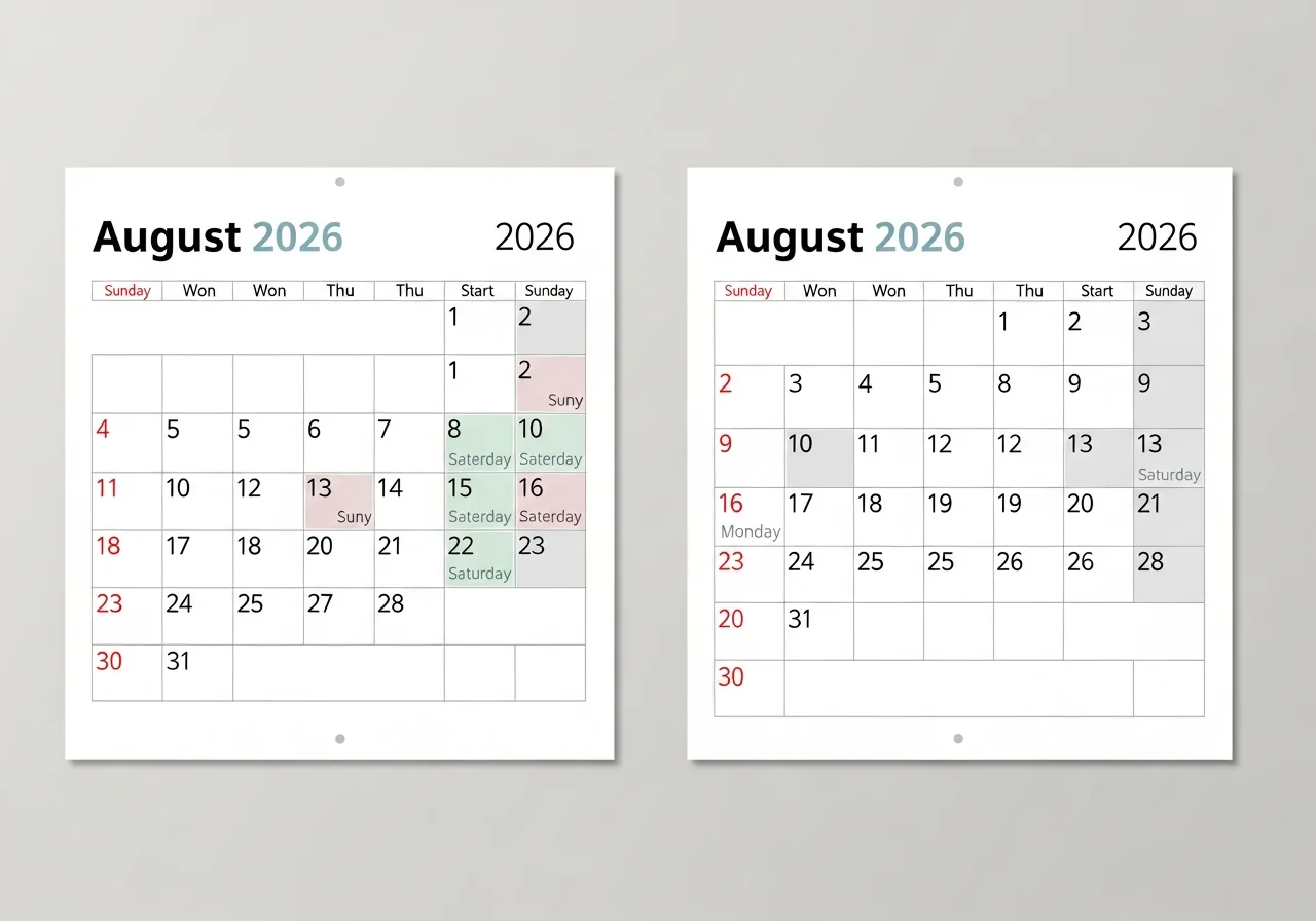 Sunday Start Versus Monday Start Calendars