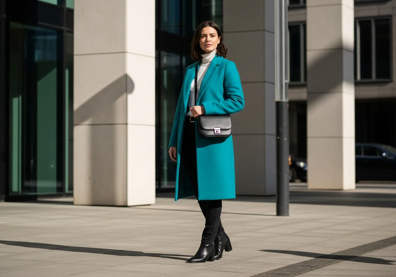 Teal Statement Coat Look