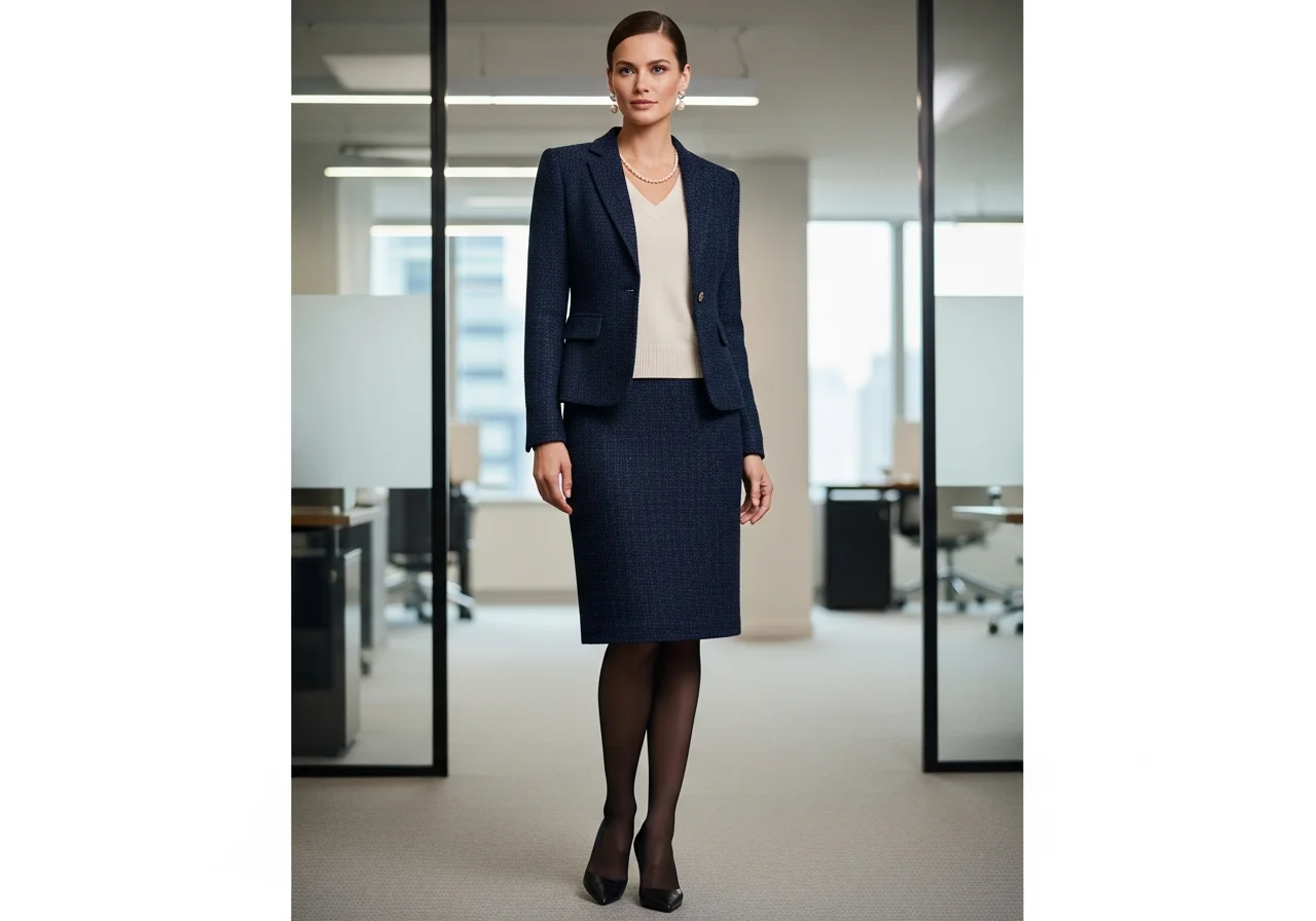 Tweed Skirt Suit with Knit Top