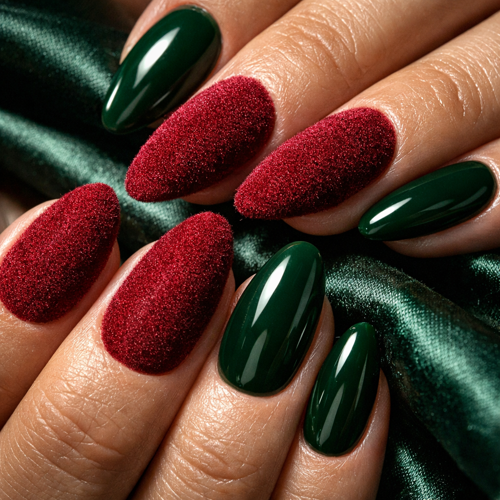 Velvet and Textured Finish Holiday Nails