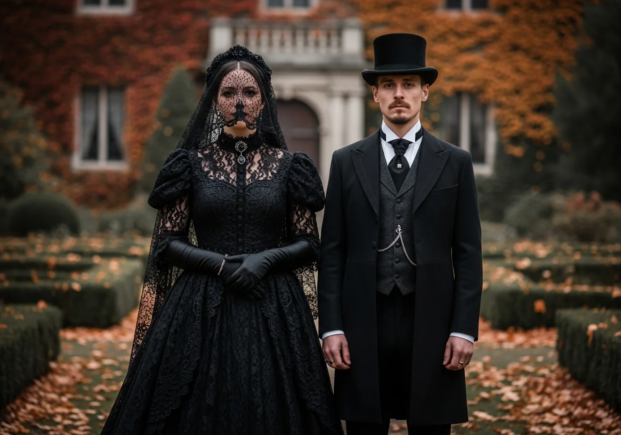 Victorian Mourning Bride and Groom