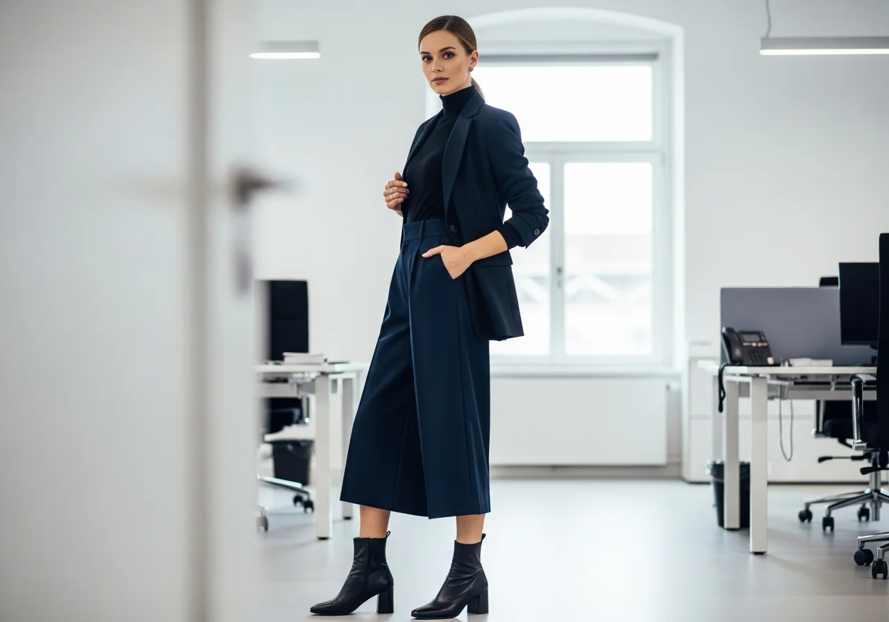 Wool Culottes with Fitted Turtleneck