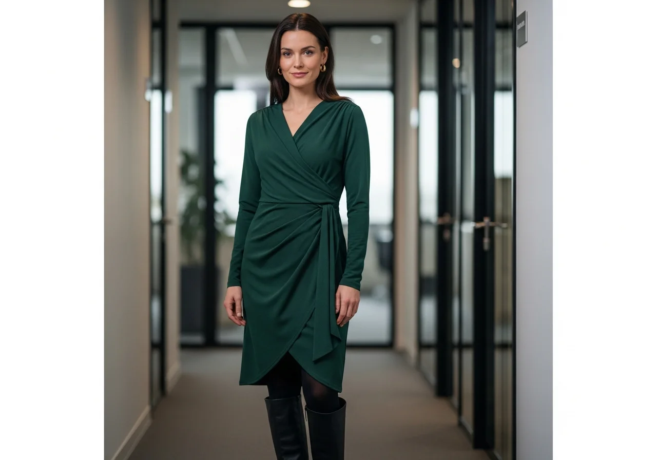 Wool Wrap Dress with Tights and Boots