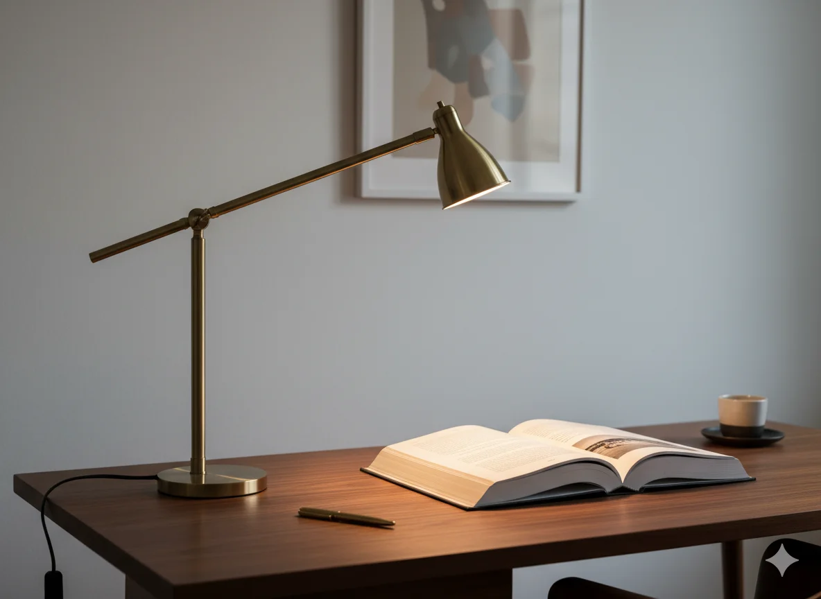 Architectural Table Lamps with Brass Accents