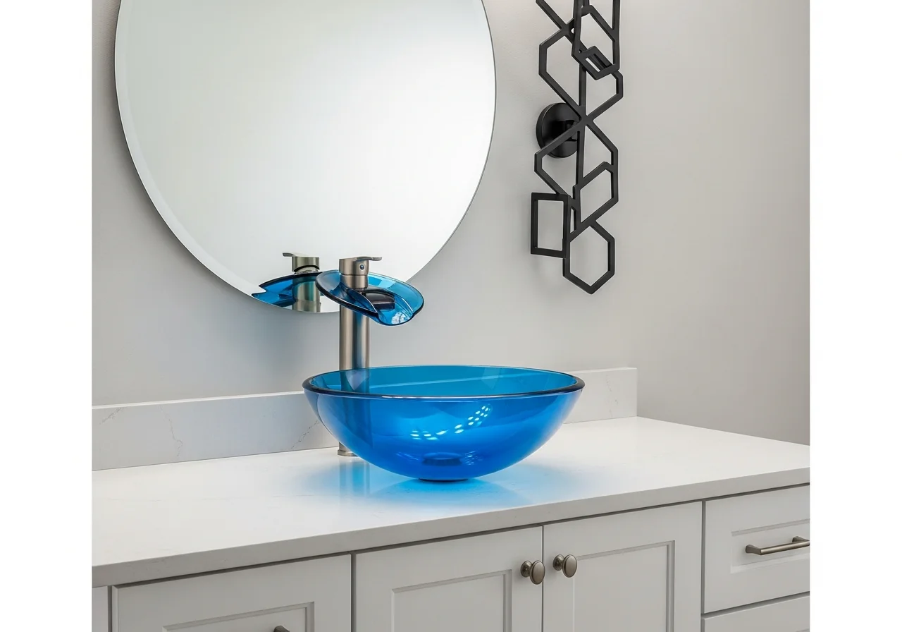 Blue Glass Vessel Sinks as Focal Points