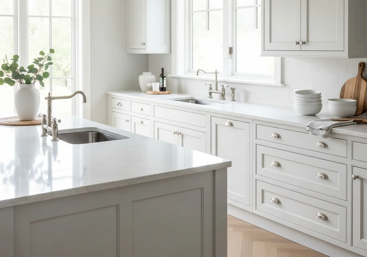 Classic White Shaker Kitchen with Quartz Countertops