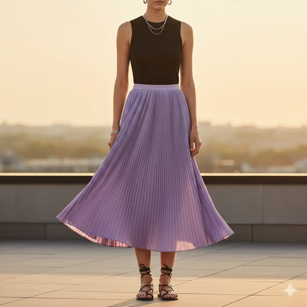 Midi Skirt with Black Top