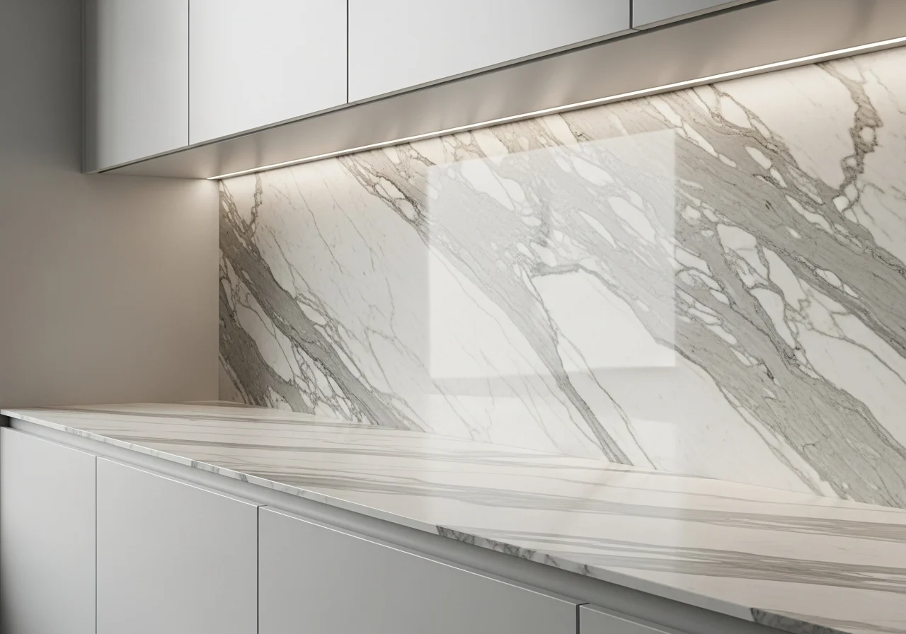 Classic subway tiles in contemporary navy blue color, crisp white grout lines, herringbone laying pattern, modern twist on traditional design, brass hardware and fixtures, white marble countertop, sophisticated moody kitchen atmosphere, professional interior design photography, rich saturated color, beautifully lit scene, timeless yet current aesthetic