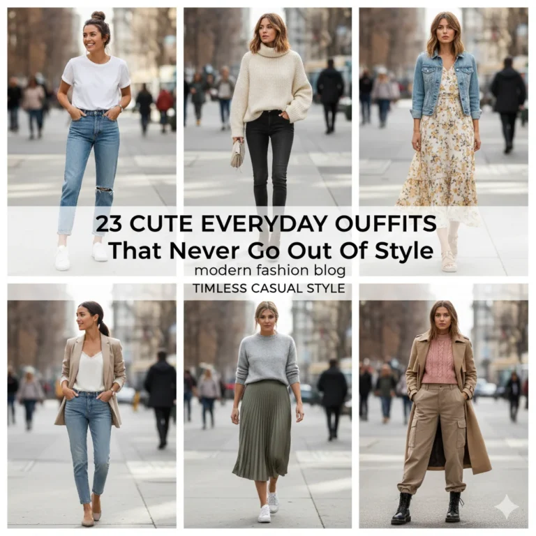 Discover 23 cute everyday outfits that never go out of style. Simple, stylish outfit ideas with jeans, dresses, skirts, and layers for effortless daily fashion.
