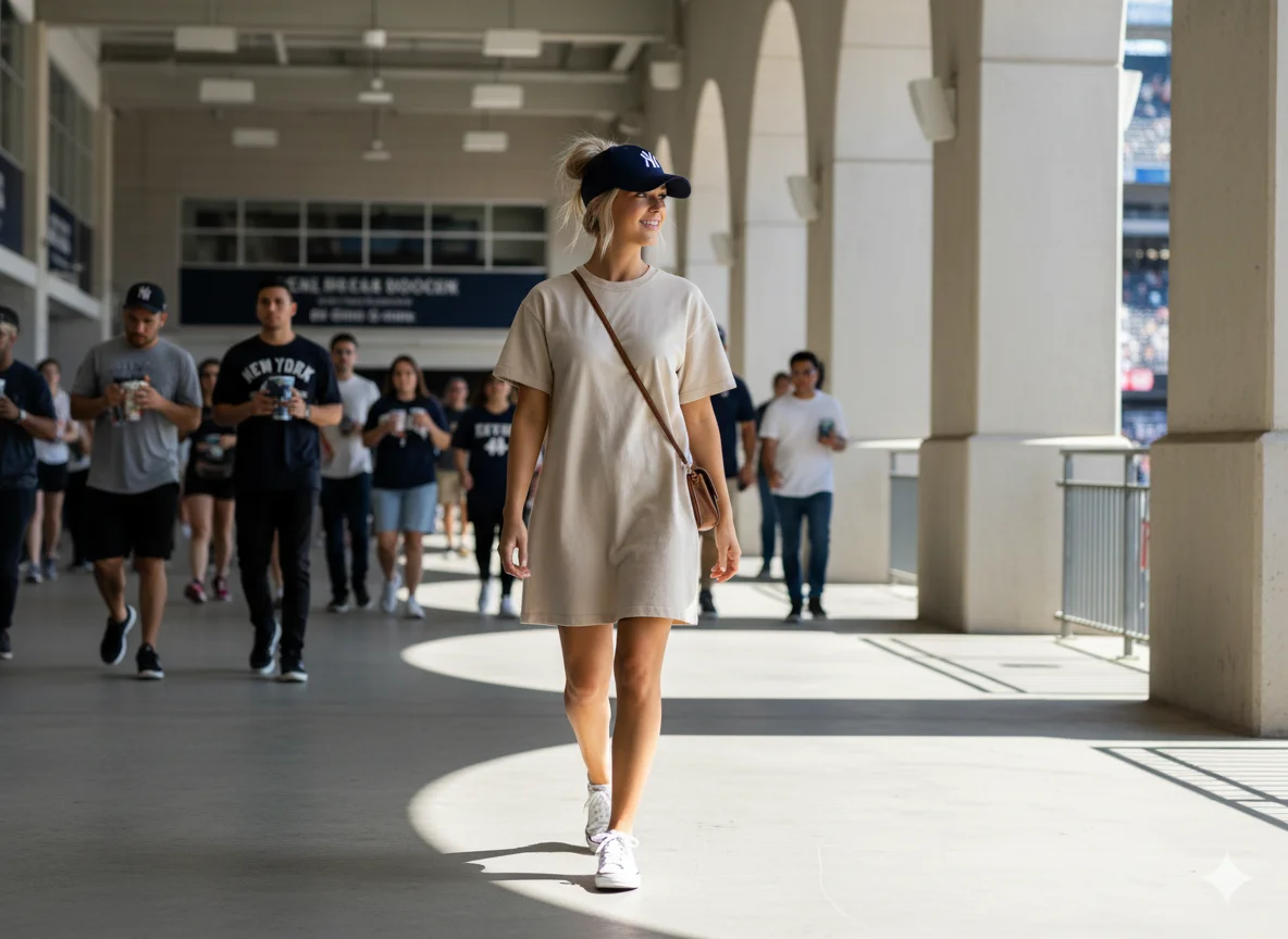 Baseball Cap and Casual Dress