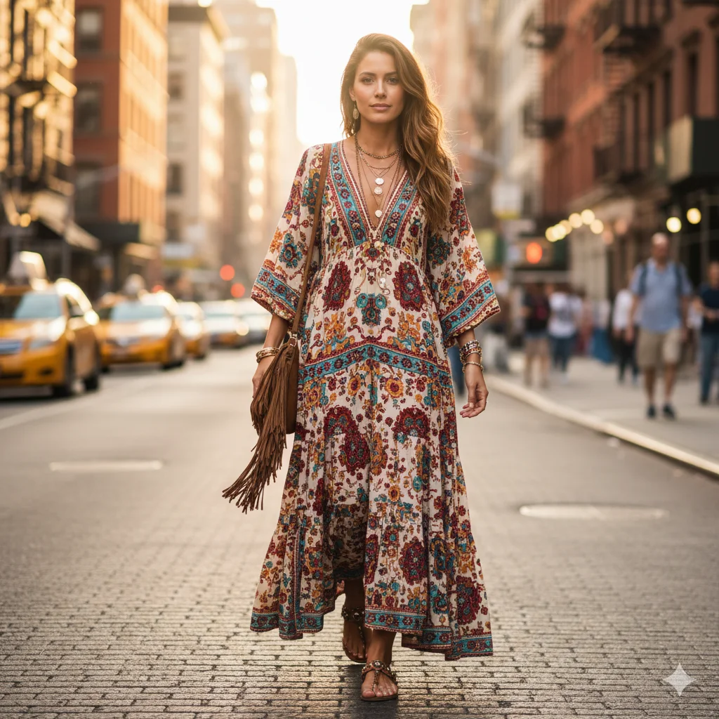 Boho Maxi Dress with Sandals