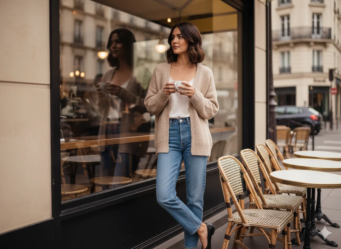 Cardigan and Straight Leg Jeans