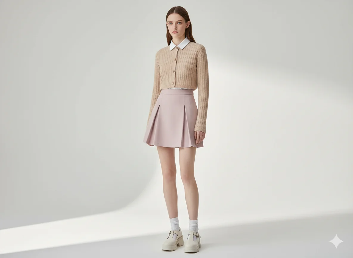 Cropped Cardigan with Pleated Skirt