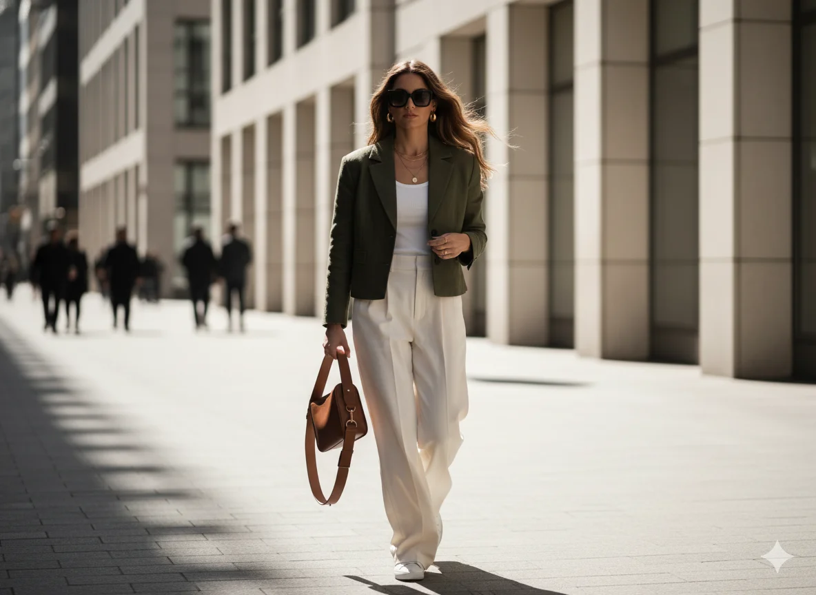 Cropped Jacket with Wide Leg Trousers
