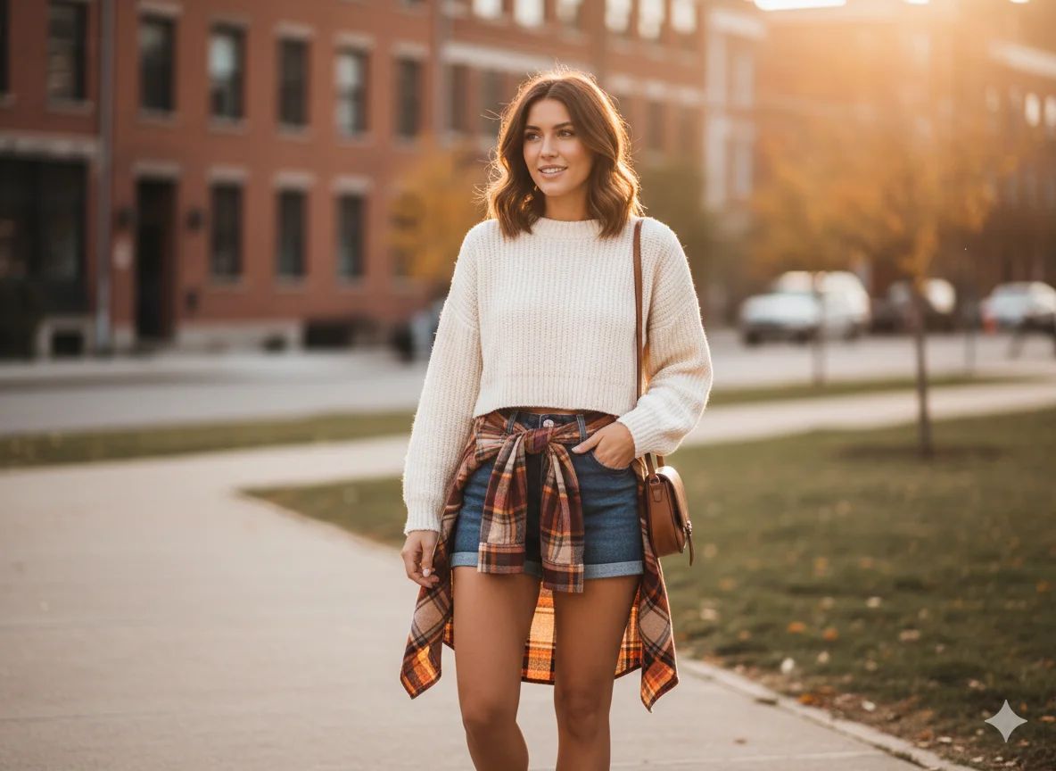 Cropped Sweater with High Waisted Shorts