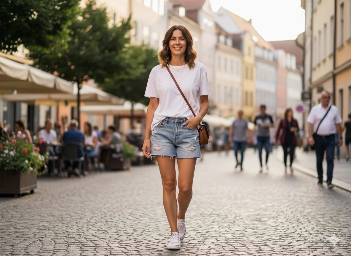 Denim Shorts and Loose T Shirt
