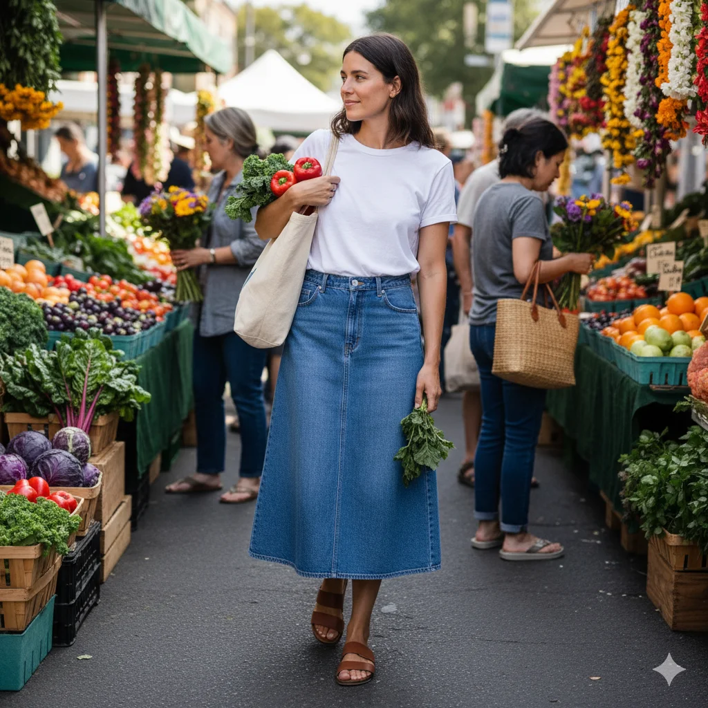 Denim Skirt with a Simple Tee