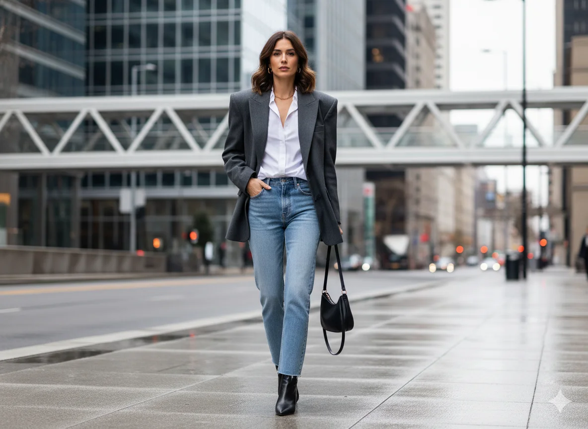 Denim and Structured Blazer