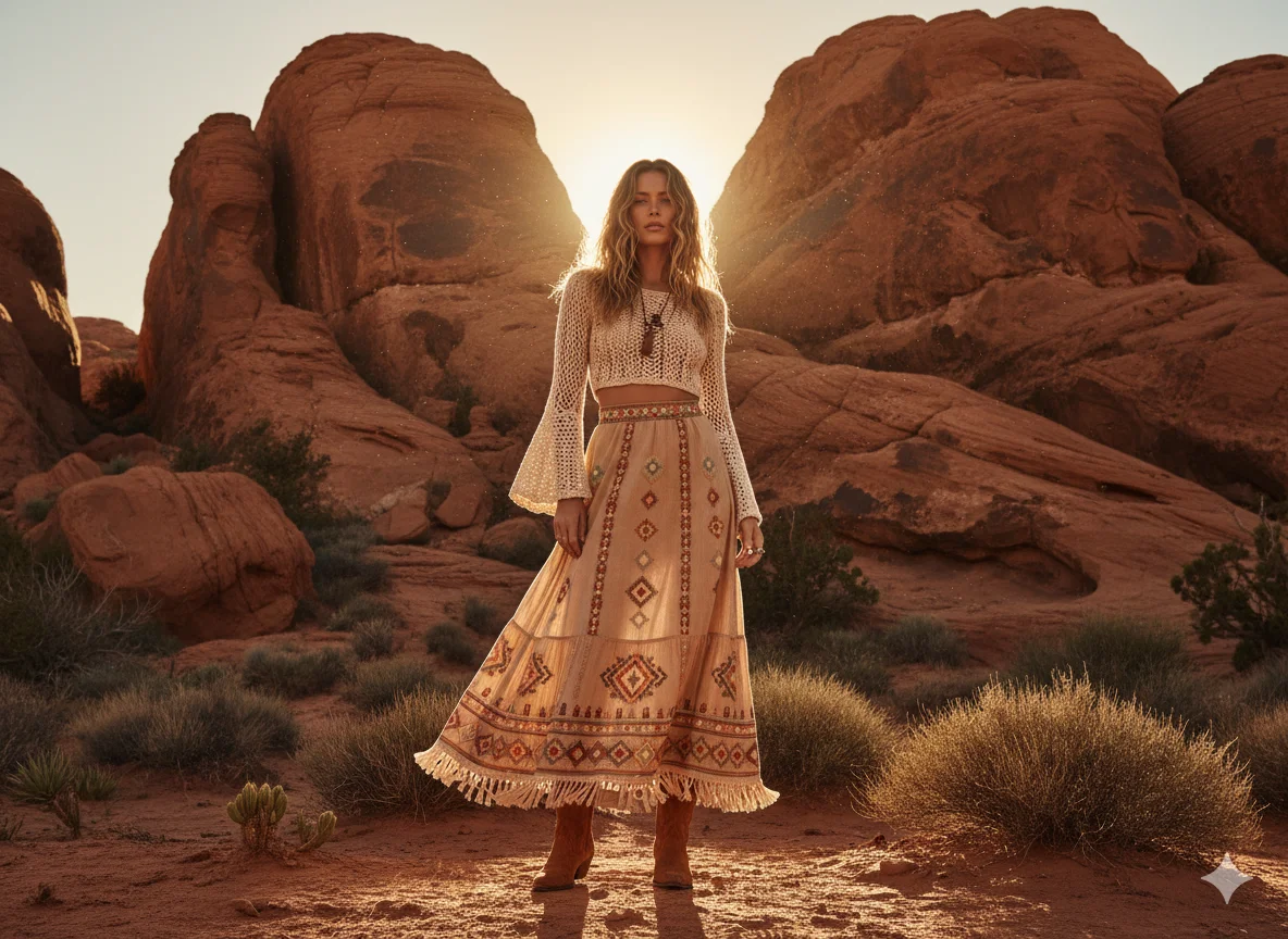 Embroidered Maxi Skirt and Crochet