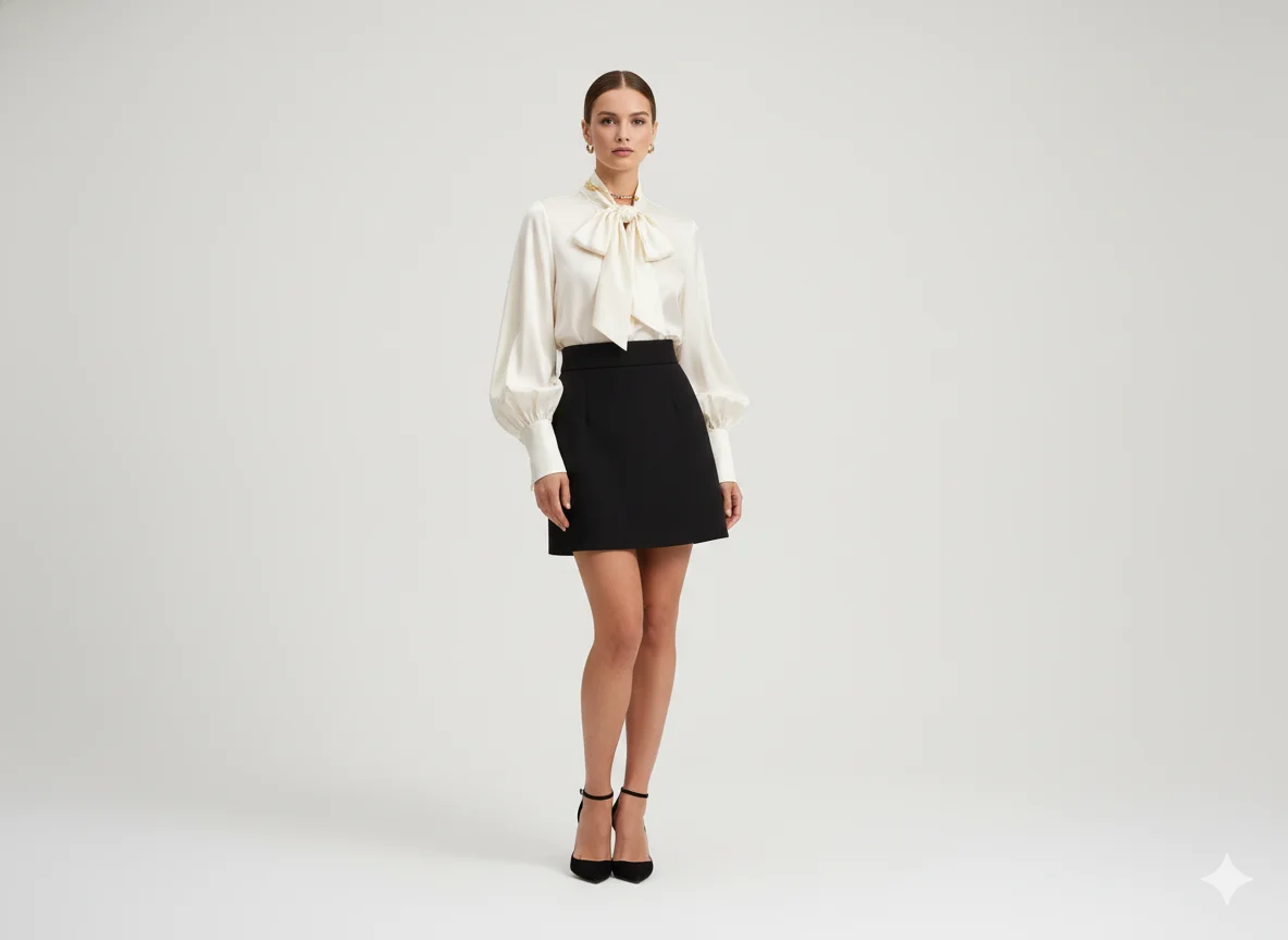 Feminine Blouse and Structured Skirt