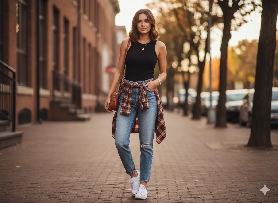 Flannel Shirt Tied Around the Waist