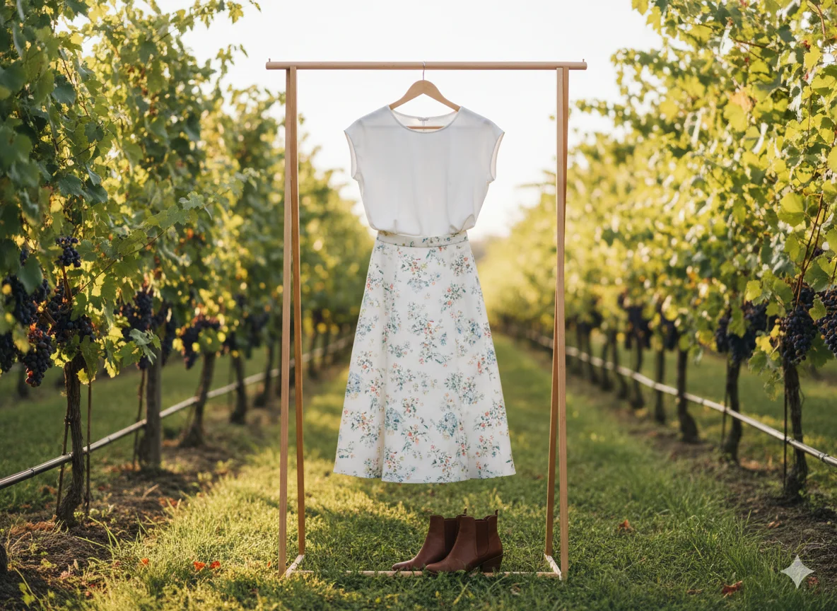 Floral A-Line Skirt with White Blouse