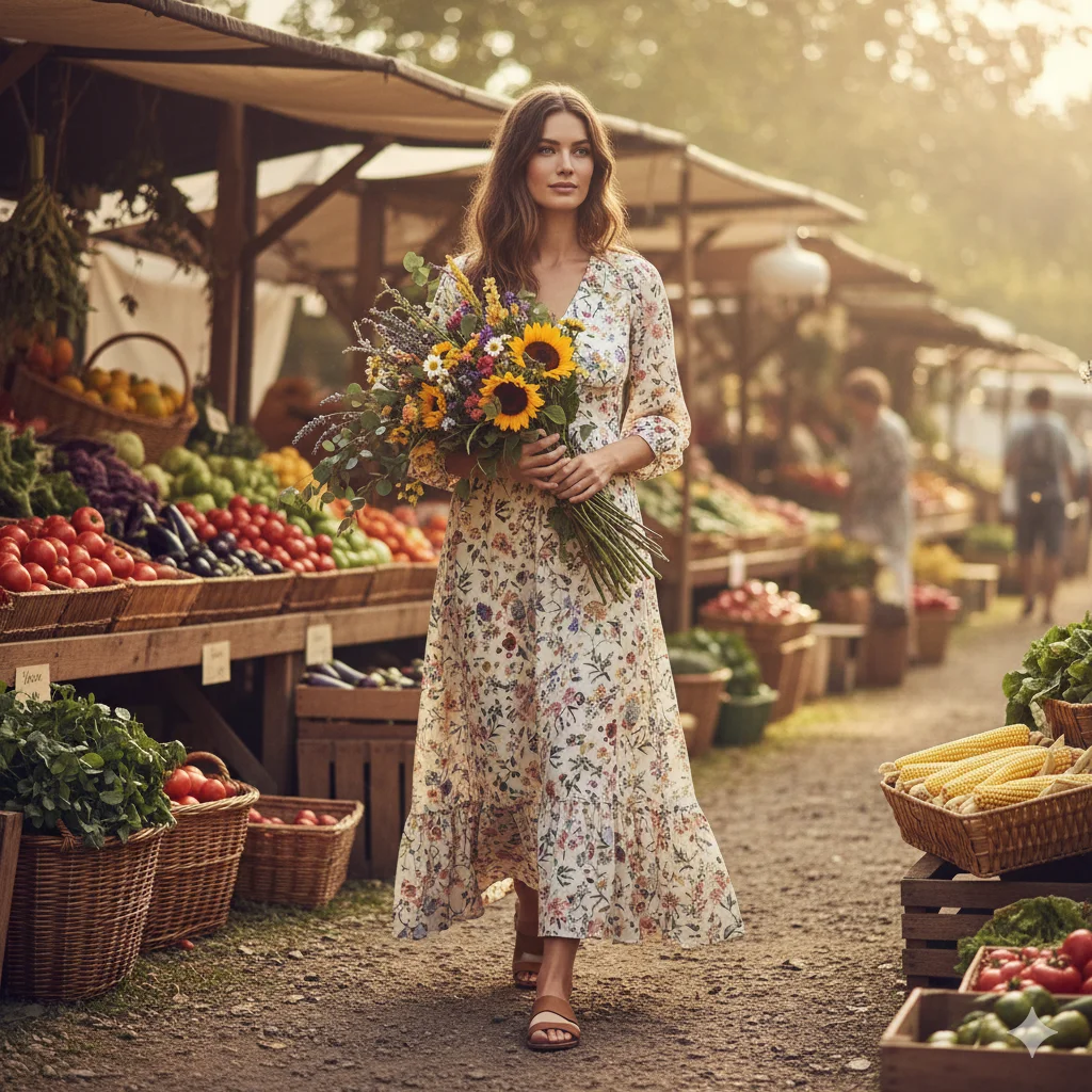 Floral Maxi Dress with Flat Sandals