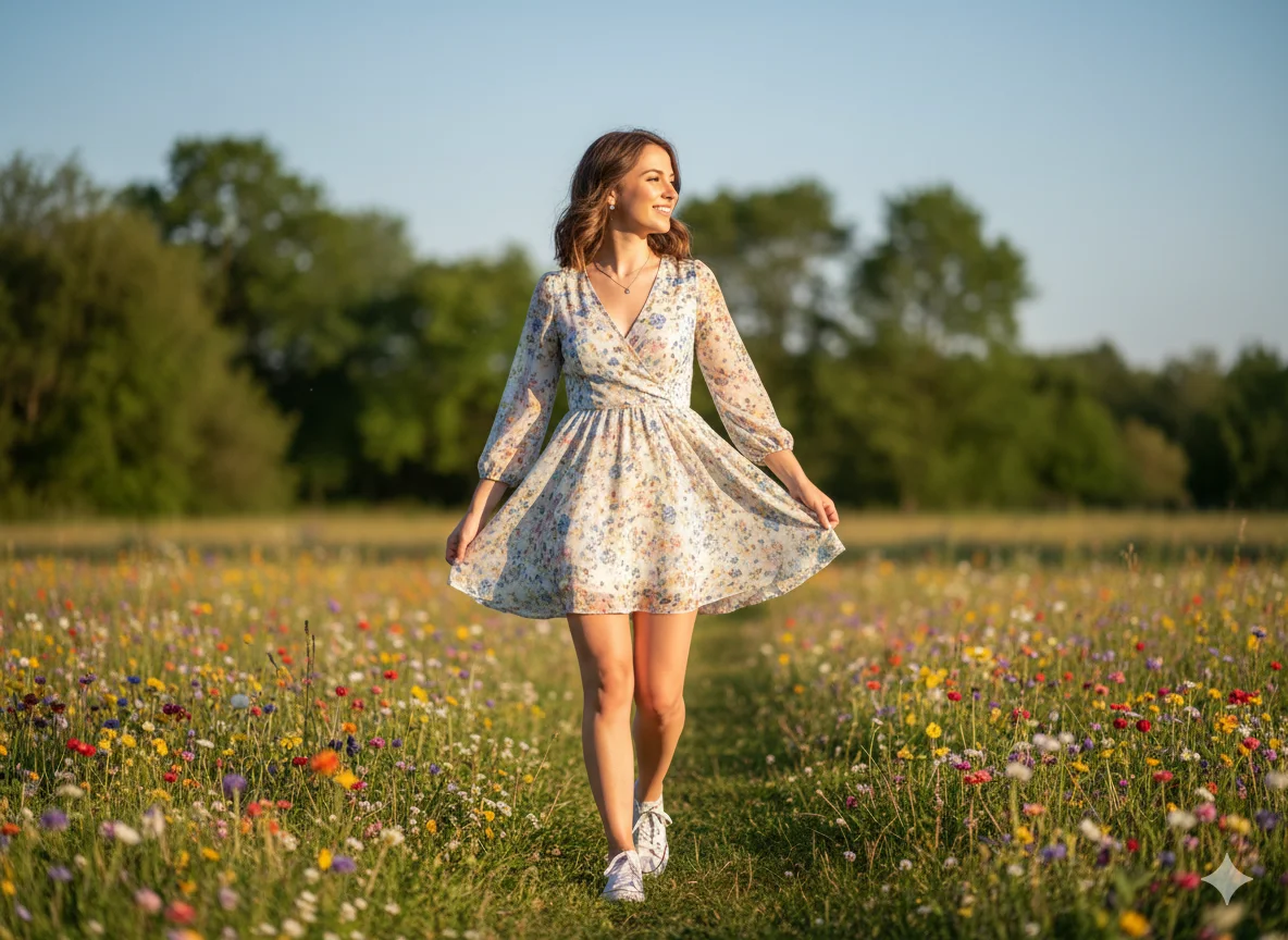Flowy Mini Dress and Sneakers