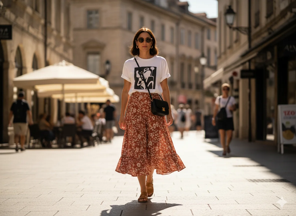 Graphic Tee with Midi Skirt