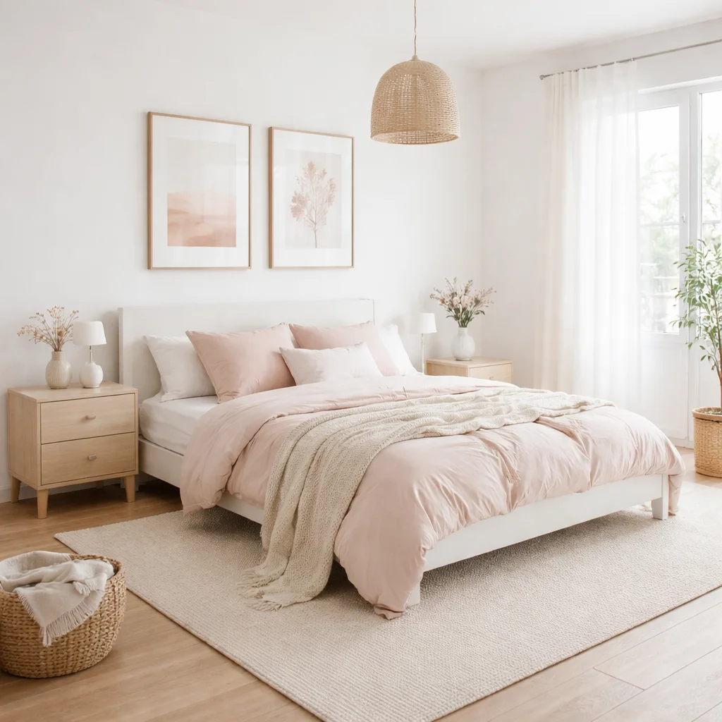 Inspired White and Pink Bedroom