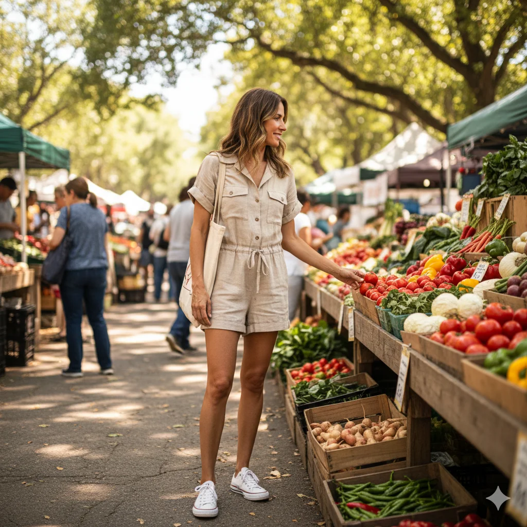 Linen Romper with Sneakers