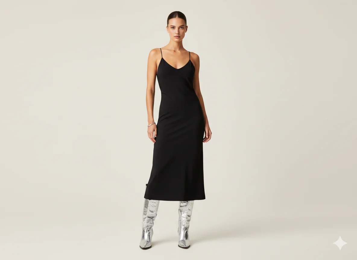 Metallic Boots and a Black Sundress